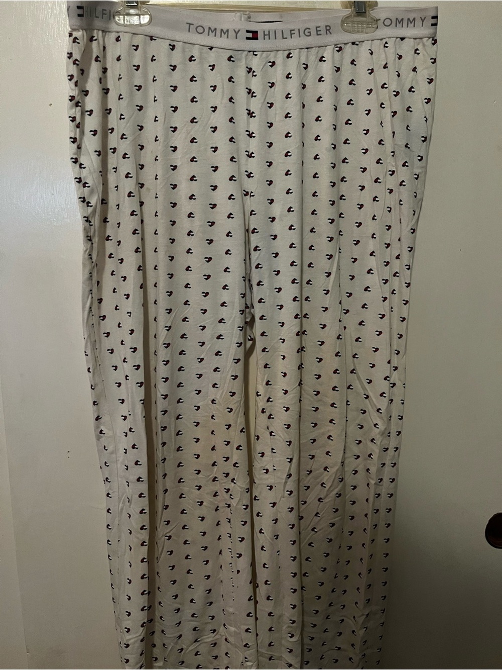 Tommy Hilfiger White Lounge Pants with Navy & Red Logo Trim